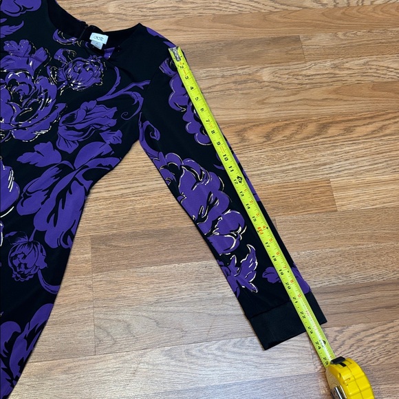Cache, elegant black purple and gold floral long sleeve mini dress. Size 10. - Picture 15 of 17
